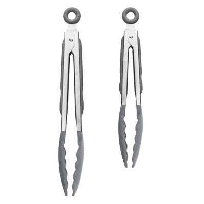 Tovolo Elements Silicone Tongs Set of 2 with 9 Inch and 12 Inch for Cooking and Grilling, Charcoal