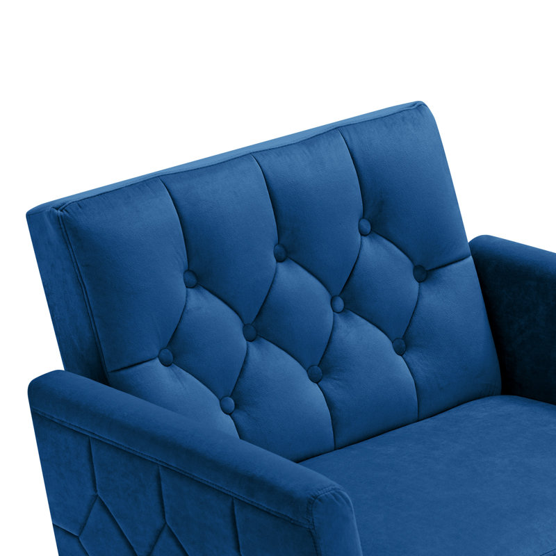 Zianny Velvet Accent Chair with Ottoman, Blue Velvet