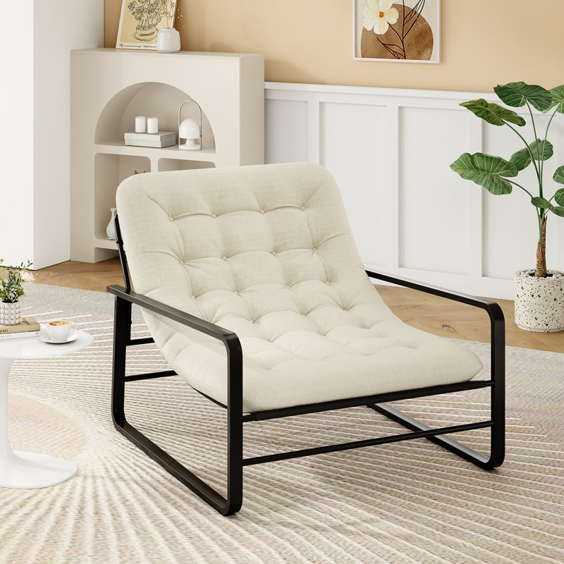 Chaise d'appoint moderne avec structure en fer robuste, H 31,5 po x l 36,2 po x P 46,5 po, Beige