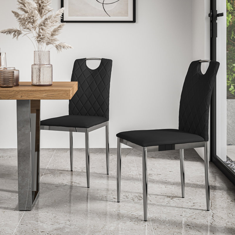 Marhill 18.1cm H Upholstered Side Chair, 4, Matte Black, Beige Fabric