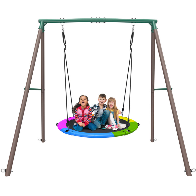 Ensemble de balançoire en métal robuste de 500 lb avec une soucoupe de 50 po et un ensemble de balançoire de 6,5 pi avec cadre en A