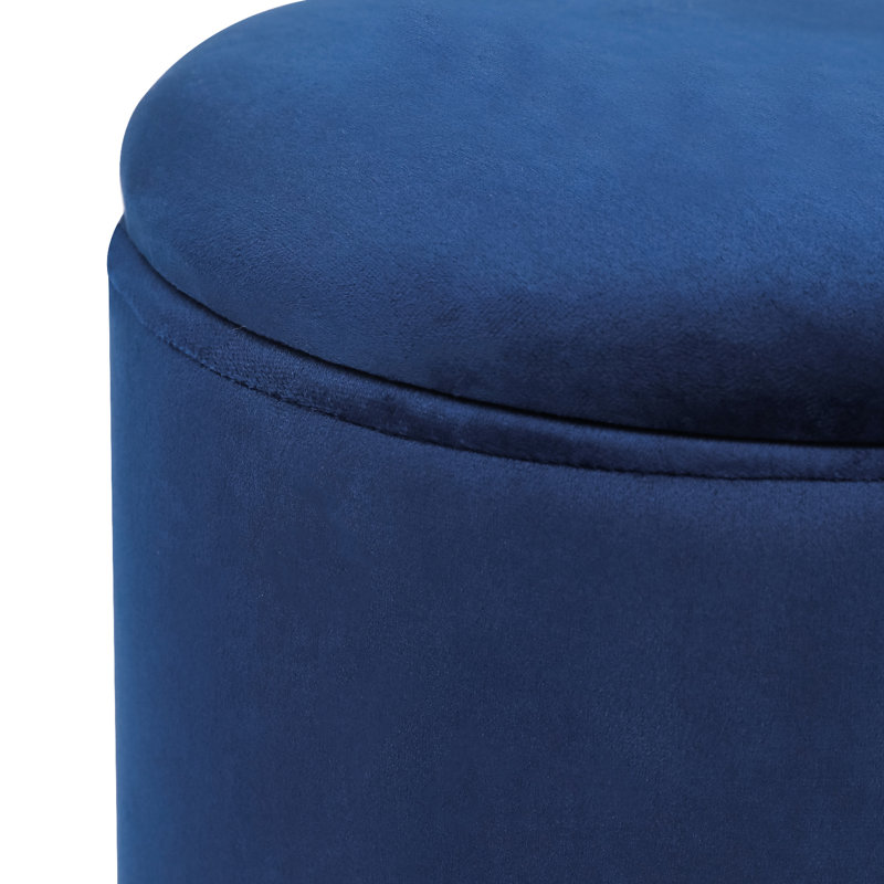 Round Storage stool, Blue Velvet, Gold