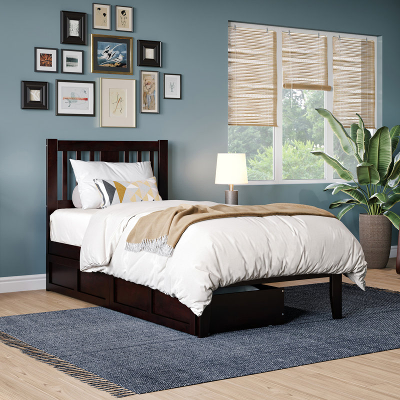 Zosia Solid Wood Slat Storage Bed, Espresso, Twin