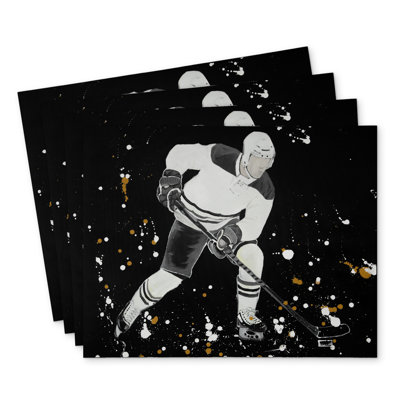 Hockey Player Action Polyester Placemats Set of 4 - Home Decor