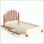 Lit plateforme simple en bois massif avec tiroir de rangement, tête de lit arrondie, sans sommier, beige et naturel profond