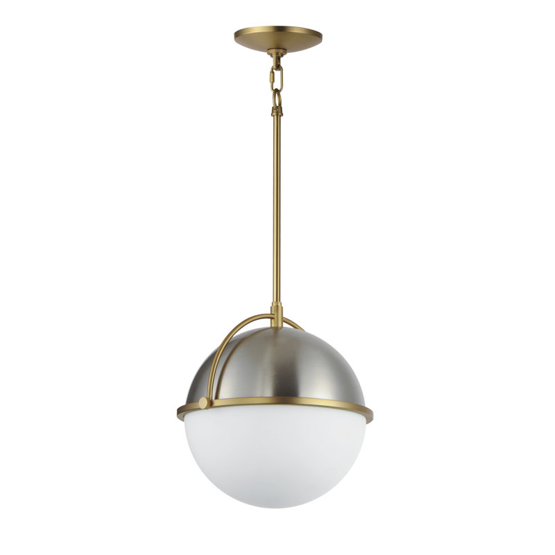 Luminaire suspendu unique à 1 lumière Duke, Nickel satiné / laiton satiné, H 11,25 po x l 11,5 po x P 11,5 po
