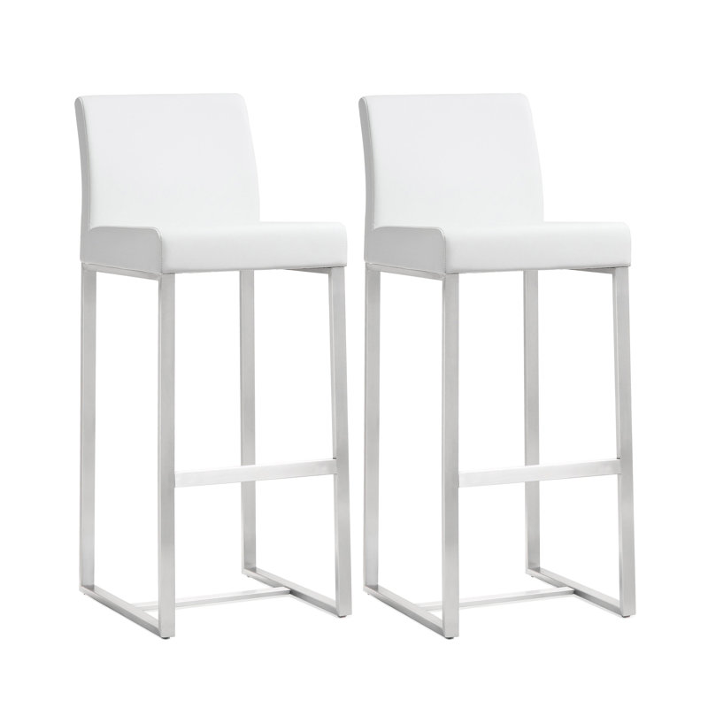Upholstered Counter Stool with Metal Frame, White/Silver, 78cm