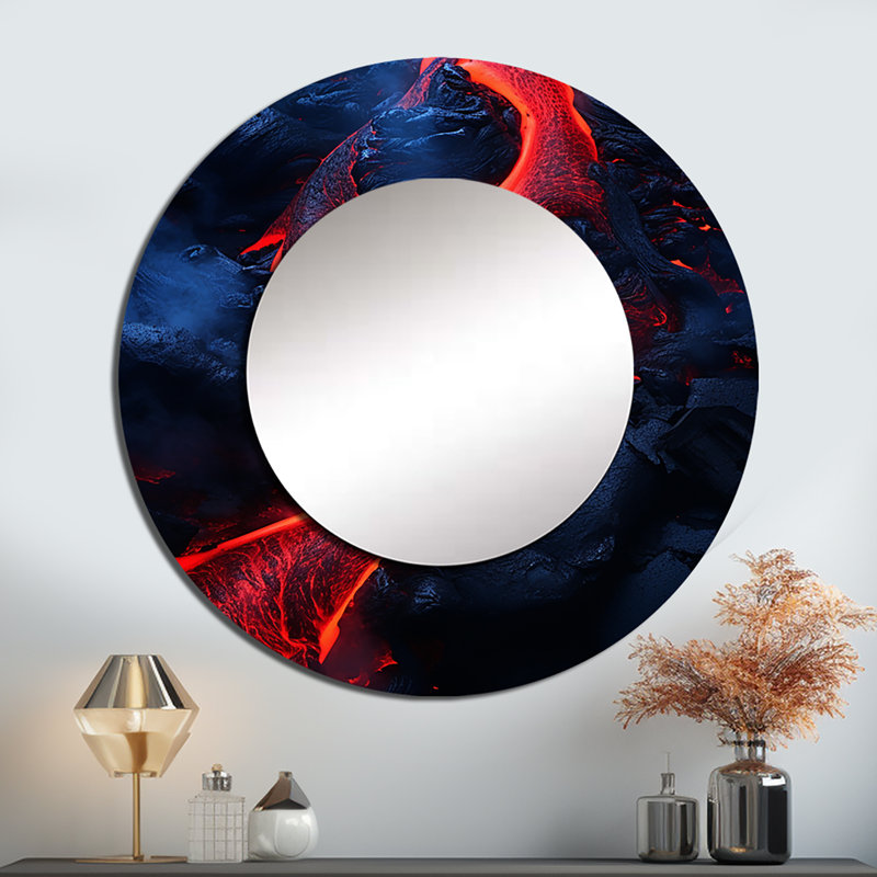 Volcan Roseabella, symphonie volcanique, miroir mural rond rouge, impression sur métal, 23 po x 23 po