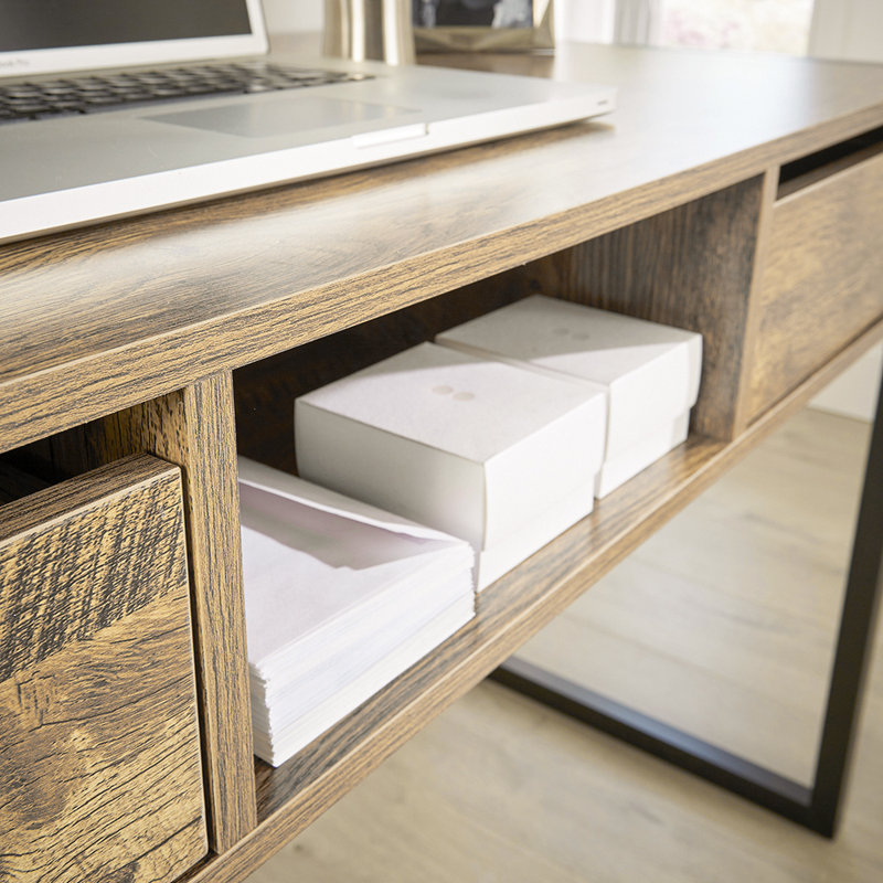 Kraul 120cm W Rectangular 2 Drawer Computer Desk, Oak, Black
