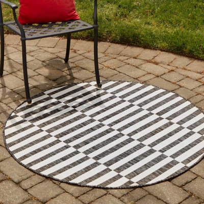 Tapis intérieur / extérieur rayé gris anthracite / ivoire Finkelstein
