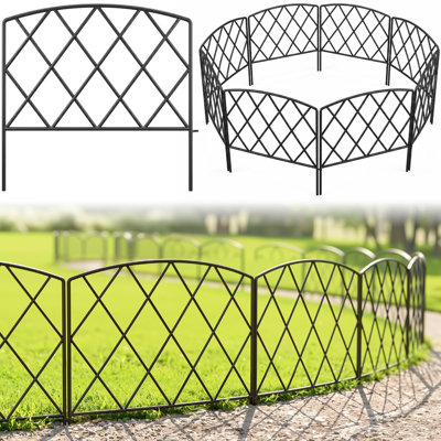 24" H x 24" W Decorative Rustproof Metal Garden Fence, 5 Panels, 10 ft Total Length, No-Dig Animal Barrier for Yard, Patio and Flower Beds