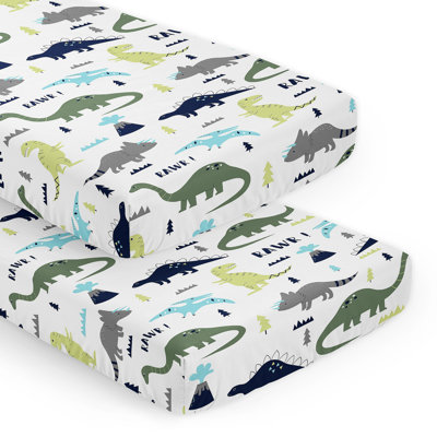 Mod Dinosaur Blue and Green Fitted Crib Sheet by Sweet Jojo Designs -  2P-CS-ModDino-BU-GR-PRT