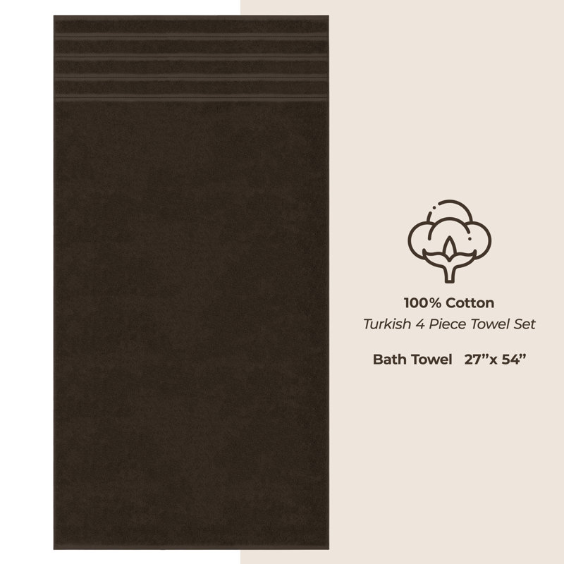 Ensemble de serviettes de bain turques de luxe 100% coton 4 pièces Edison Collection, Brun chocolat