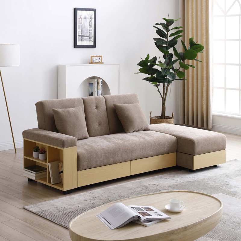Multifunctional Convertible Sofa with Storage and Versatile Features for Any Space, Light Brown