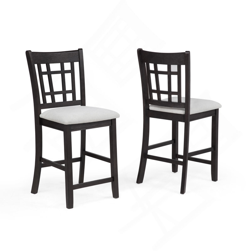 Chaises de pub rembourrées à hauteur de comptoir 2 pièces et meubles de salle à manger en bois massif et gris anthracite
