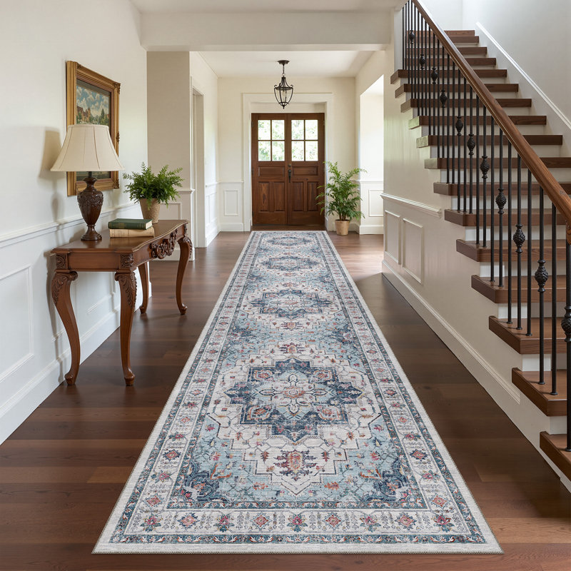 Tapis antidérapant Malila, Tapis de couloir 2 pi x 6 pi, Bleu