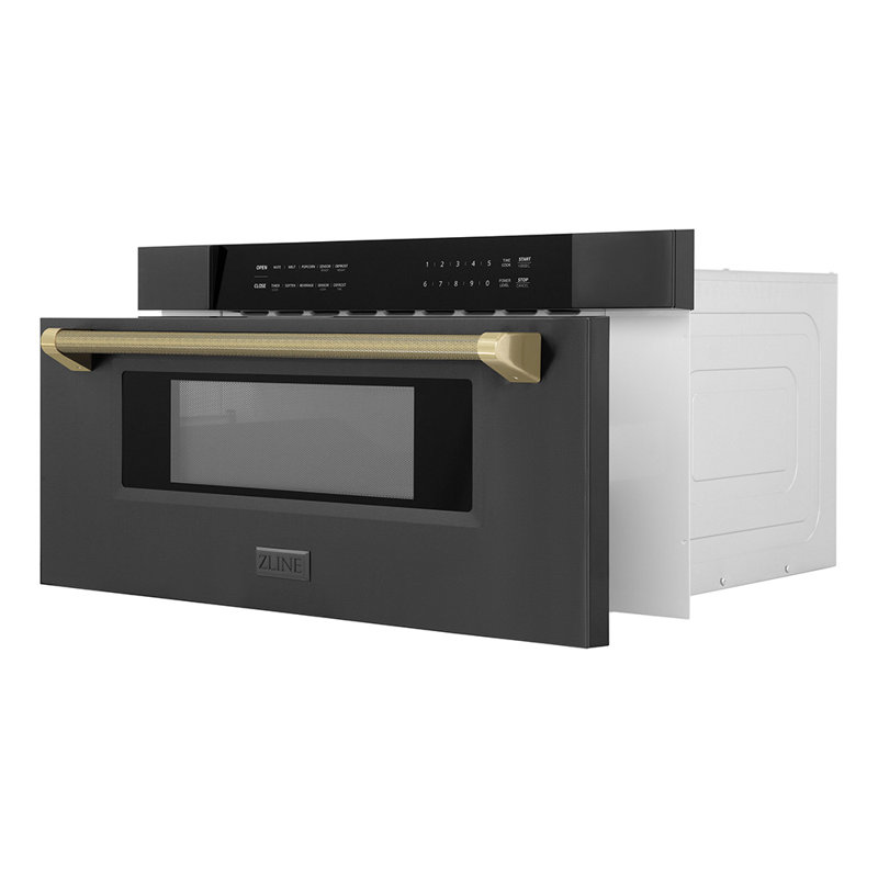 ZLINE Autograph 30 in. Microwave Drawer in Stainless Steel and Polished Nickel Helix Handle, Black/Champagne Bronze