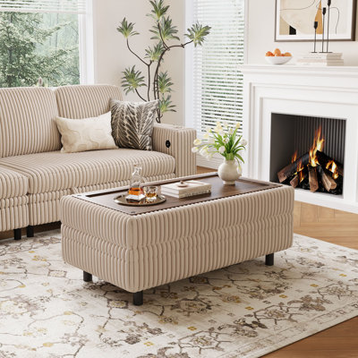 40.55"W Upholstered Corduroy Ottoman Bench With Storage