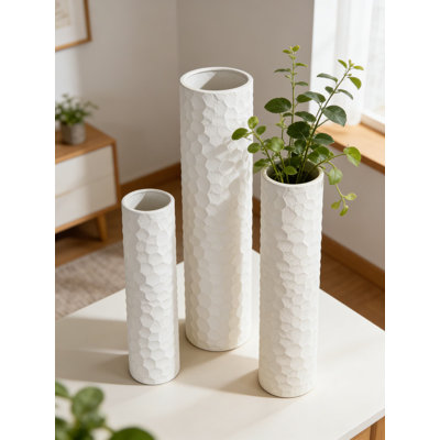 Modern Floor Vase Set With Honeycomb Texture - Extra Large Metal Standing Vase For Pampas Grass And Home Decor - Tall Cylinder Vase For Living Room, Bedroom, Office, And Hallway