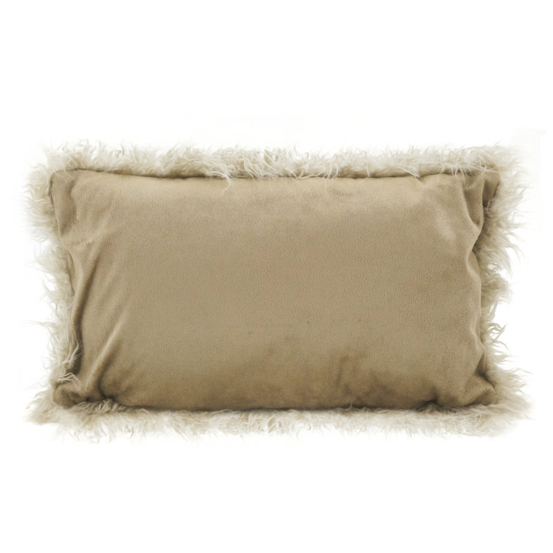 Andrimont Rectangular Faux Fur Pillow Cover & Insert, Oatmeal, 12"H x 20"W