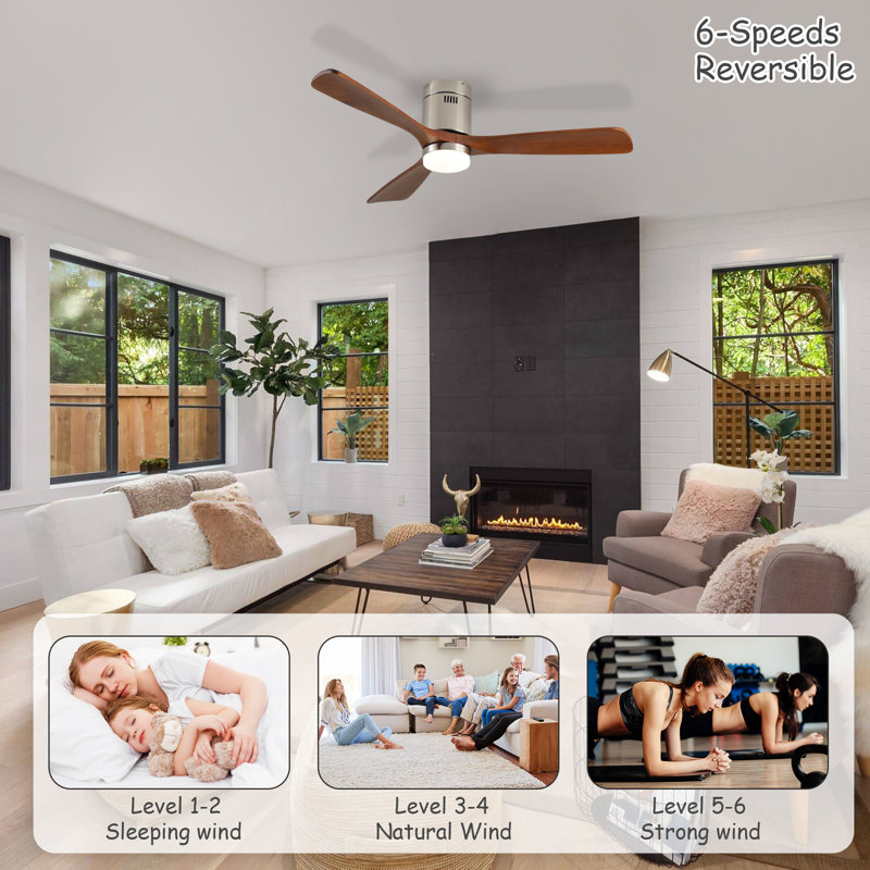 52 Inch Ceiling Fan With Light, 3 Light Walnut Solid Wood Blades,remote Control,6-speed Reversible Dc Motor For Bed Room,dining Room,living Room.