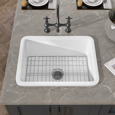 Évier de cuisine encastré en argile réfractaire encastrable / encastrable 24 po avec ensemble d'accessoires de cuisine Cove