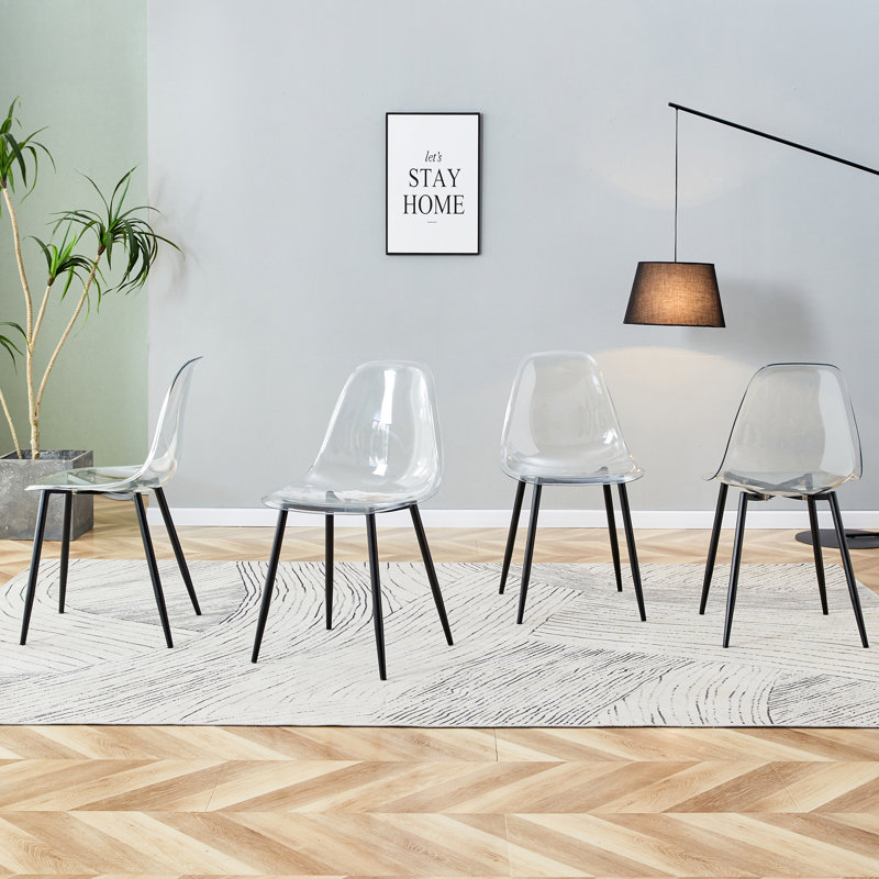 Chaise de salle à manger moderne et minimaliste transparente, chaise en plastique, chaise en cristal sans accoudoirs, tabouret de maquillage nordique créatif, chaise de négocier, ensemble de 4 pièces, pieds en métal noir