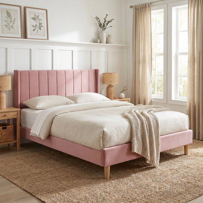 Upholstered Metal Wingback Bed