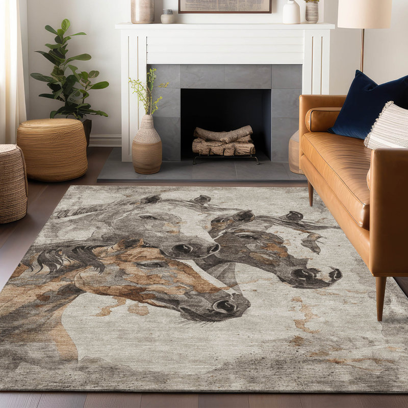Tapis beige intérieur / extérieur lavable à la machine Cinead ACN1718, Rectangle 9 pi x 12 pi