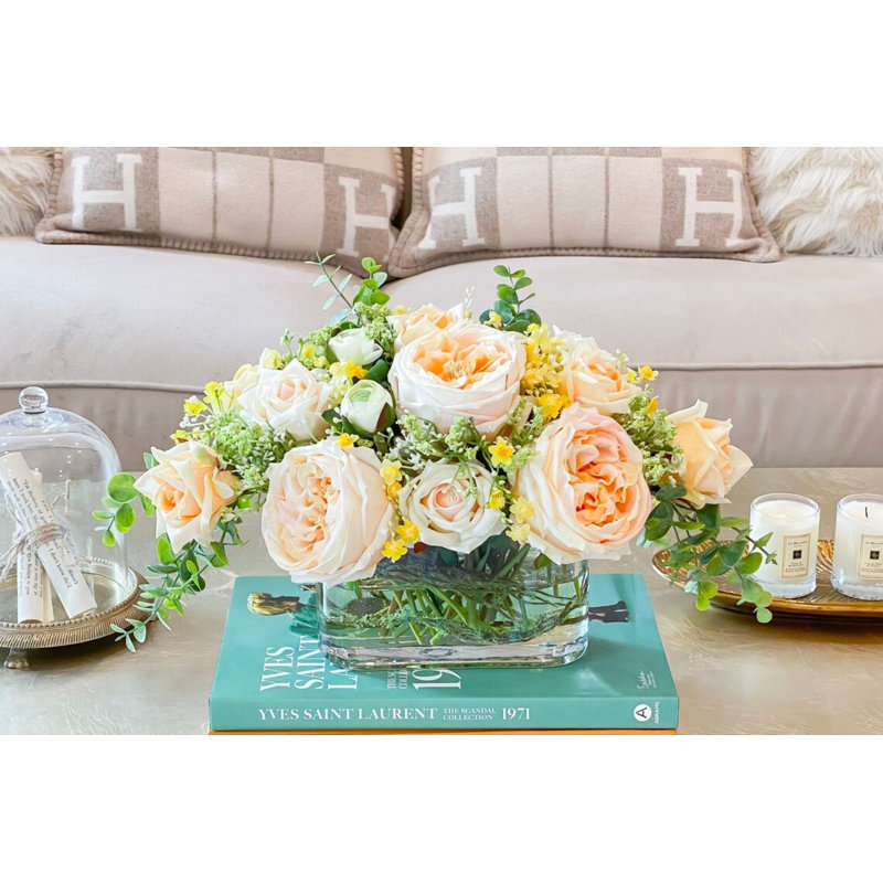 Large Austin Roses Real Touch Faux Flower Arrangement