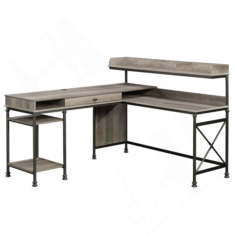 Bureau en L en métal avec ports USB intégrés