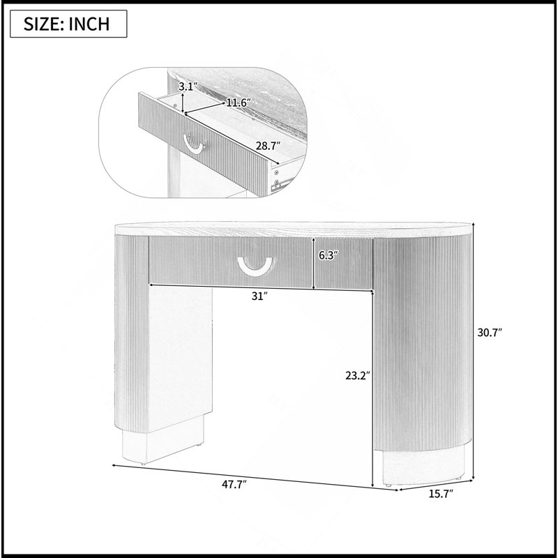 Mirod Modern Console Table With Vertical Ribbed Design, Compact Storage With Functional Drawer