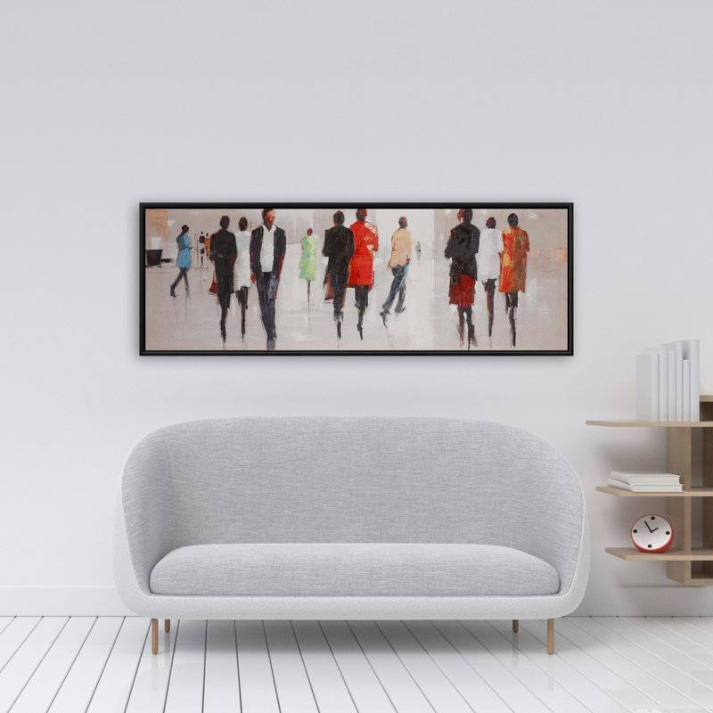 Toile contemporaine avec cadre gris - Silhouettes dans la rue