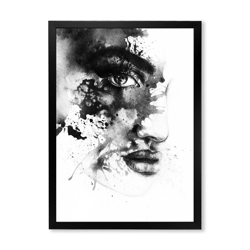 «Black Elegant Fashion Portrait» - art mural sur toile Glam, Toile avec cadre noir, H 20 po x l 12 po x P 1,5 po