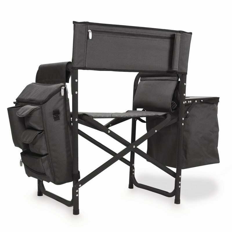 Outdoor Fusion Camping Chair with Side Table and Soft Cooler, Dark Gray with Black