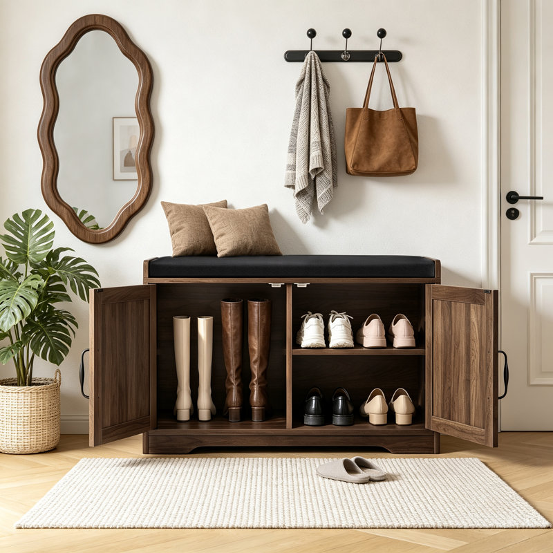Banc de rangement polyvalent à l'épreuve de la poussière avec espace de rangement réglable, coussin épais à haute densité et assemblage facile