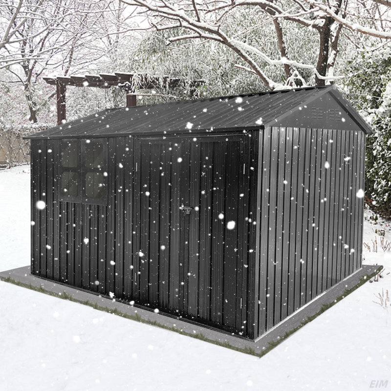 Metal Garden Sheds 12Ftx10ft Outdoor Storage Sheds White+Black With Window With Sliding Door, Dark Gray