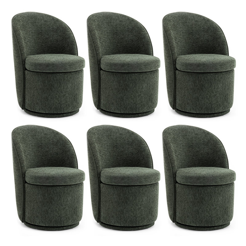 Upholstered Barrel Dining Chair, Boucle Fabric Swivel Kitchen Chair, Wingback Side Chair, Armless Vanity Chair, Green