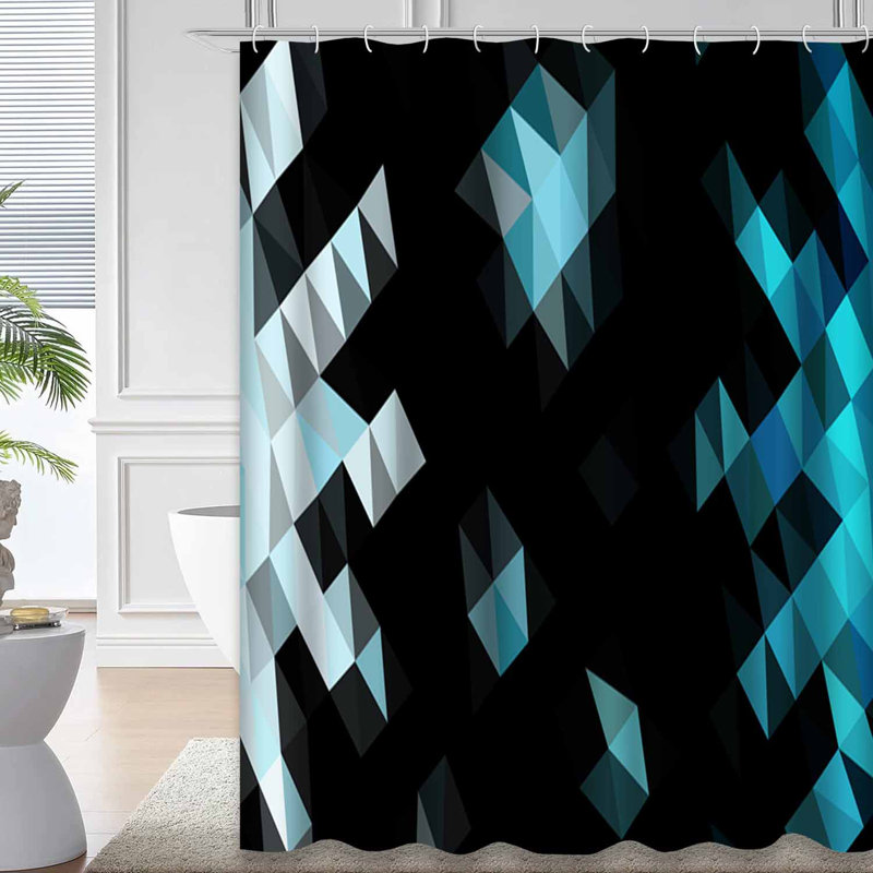 Rideau de douche hexagonal bleu clair avec 12 crochets, L 72 po x l 84 po