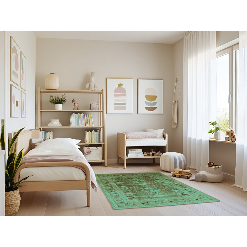 Tapis oriental en laine / polyester tissé à la machine en bleu sarcelle / brun, Rectangle 3 pi x 5 pi