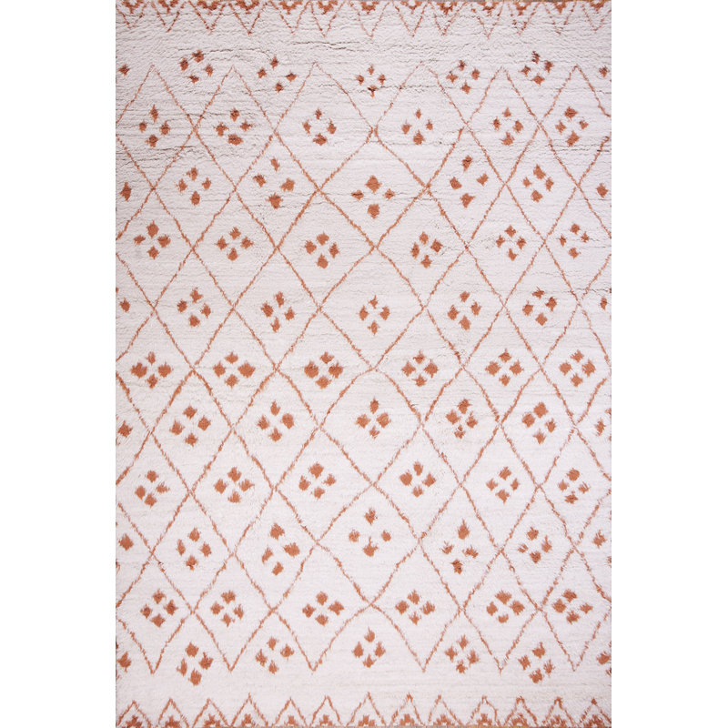 Tapis ivoire / orange en laine noué à la main de conception unique 9 pi x 12 pi