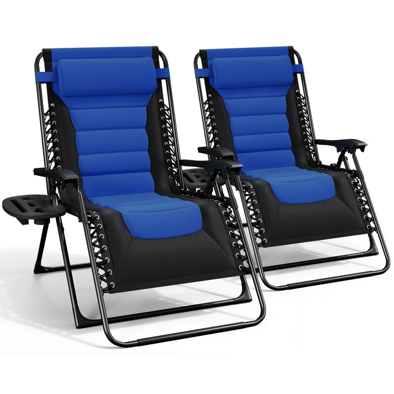 Méridienne inclinable surdimensionnée avec plateau porte-gobelet et appui-tête, Black/Blue, Set of 2