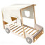 Lit voiture simple en bois avec coussin, toile de plafond, naturel
