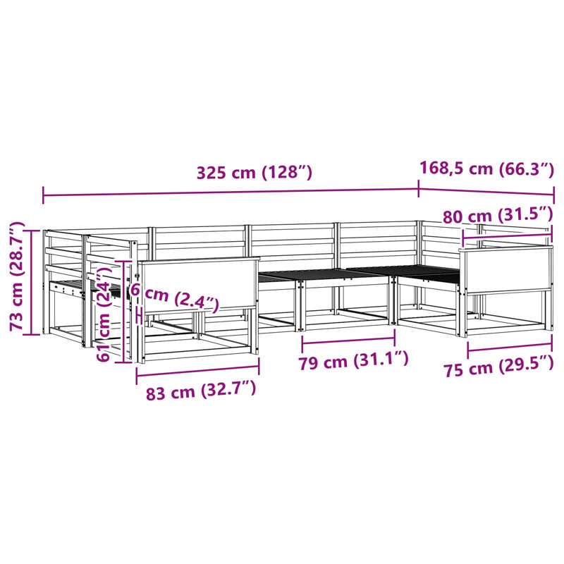 325cm Wide Patio Sectional, Natural/Black
