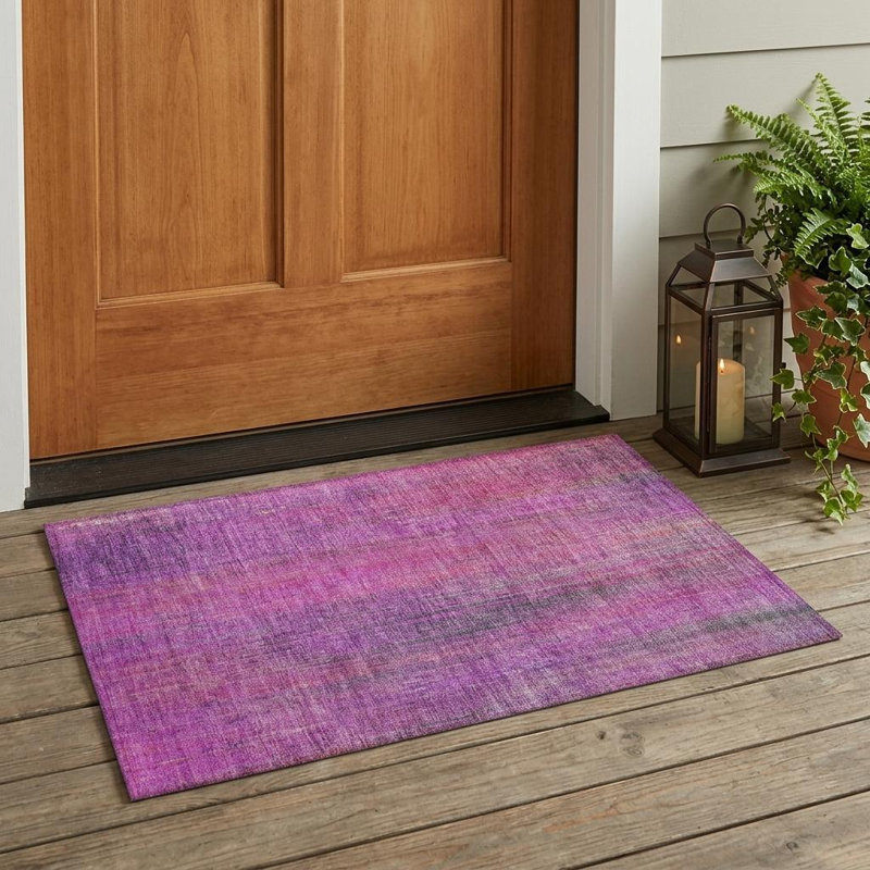 2' X 3' Lilac Striped Washable Non Skid Indoor Outdoor Area Rug