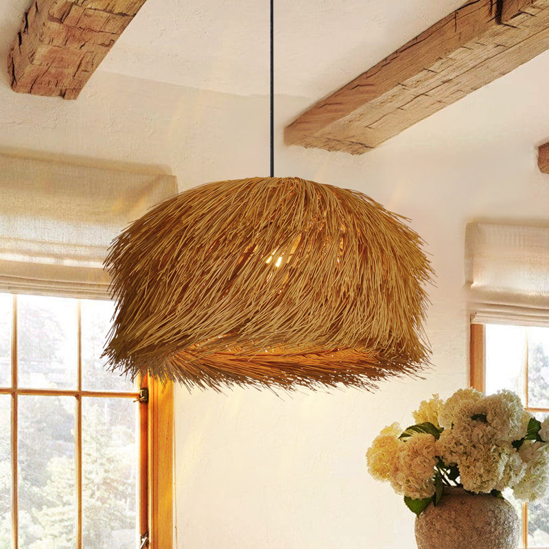 Luminaire suspendu unique en rotin pour le salon, H 11,81 po x l 19,69 po x P 19,69 po