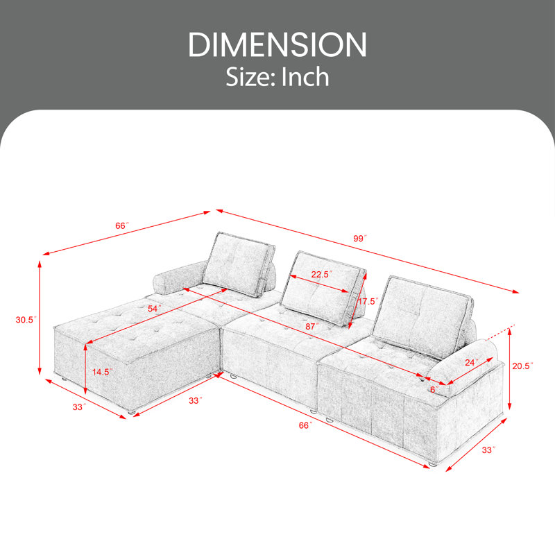 Canapé modulaire Demko, Gris chenille
