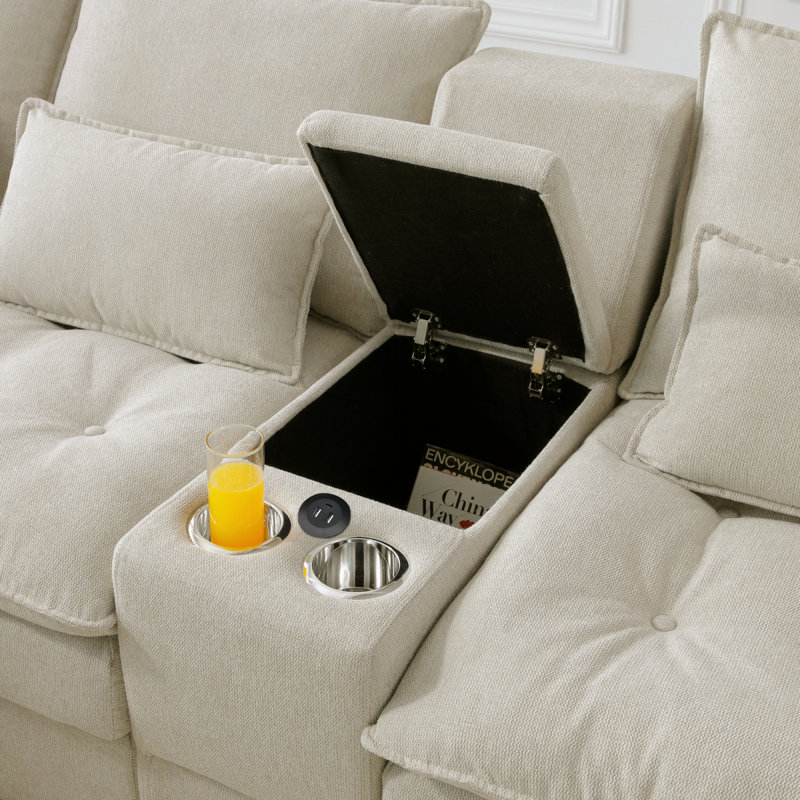 Canapé en forme de U de 130 po avec console, porte-gobelets et USB, 6 pièces de mobilier de salon principal, ensemble de canapé-lit avec méridienne pour salon, appartement, (BEIGE)