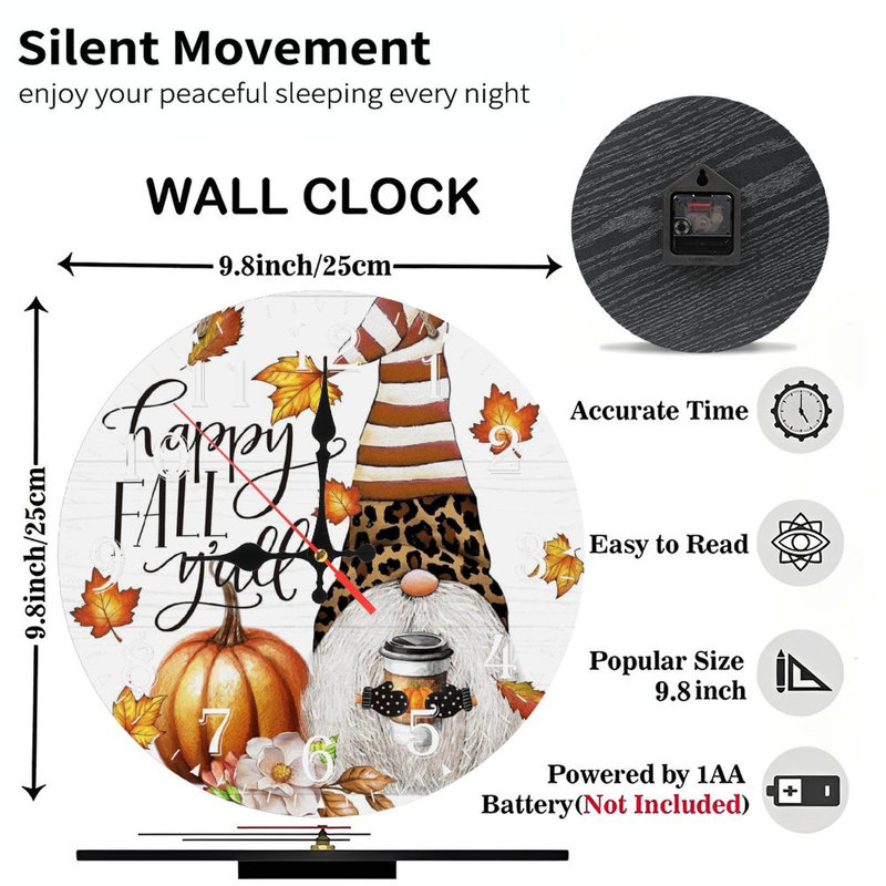 Horloge murale en bois 10 po, mouvement silencieux, à piles (piles AA non incluses), décor artistique, parfait pour les décorations