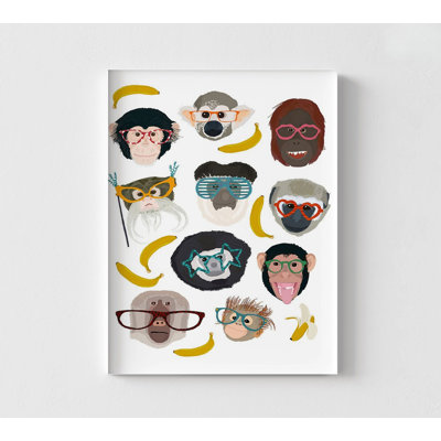 Illustration de banane singe amis, art mural adorable singe, impression de banane jaune, idée de décoration sur le thème des verres